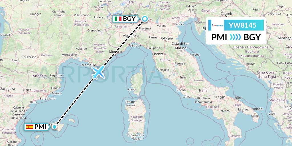 YW8145 Air Nostrum Flight Map: Palma de Mallorca to Milan