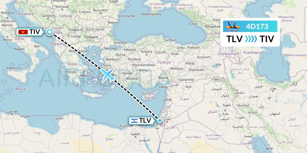4D173 Air Sinai Flight Map: Tel Aviv to Tivat