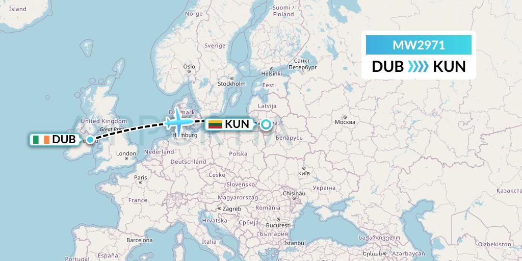 MW2971 Mokulele Flight Service Flight Map: Dublin to Kaunas
