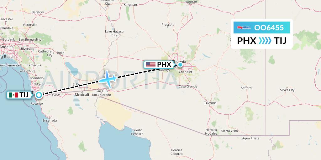 OO6455 SkyWest Airlines Flight Map: Phoenix to Tijuana