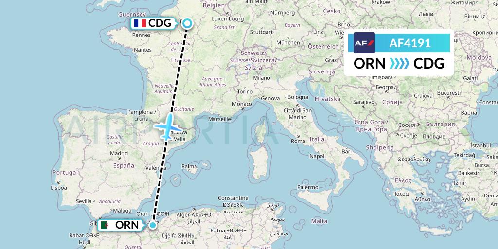 AF4191 Air France Flight Map: Oran to Paris