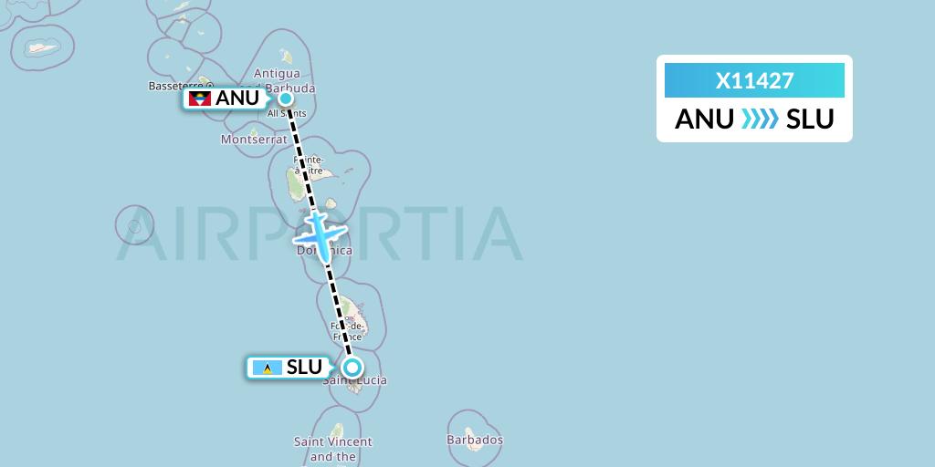 X11427 Nik Airways Flight Map: Antigua to Castries