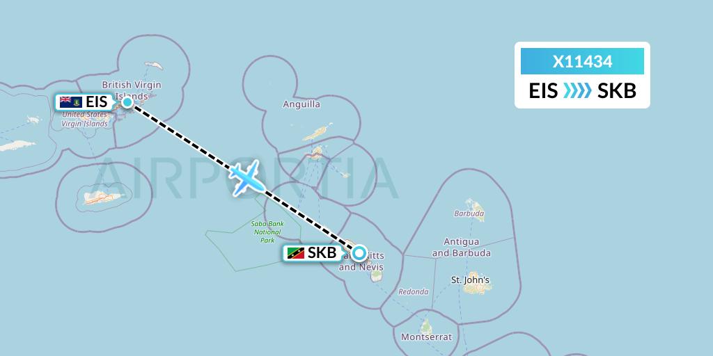 X11434 Nik Airways Flight Map: Beef Island to Basseterre