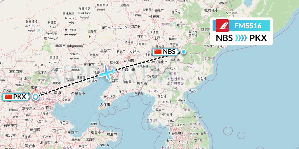 FM5516 Shanghai Airlines Flight Map: Baishan to Beijing