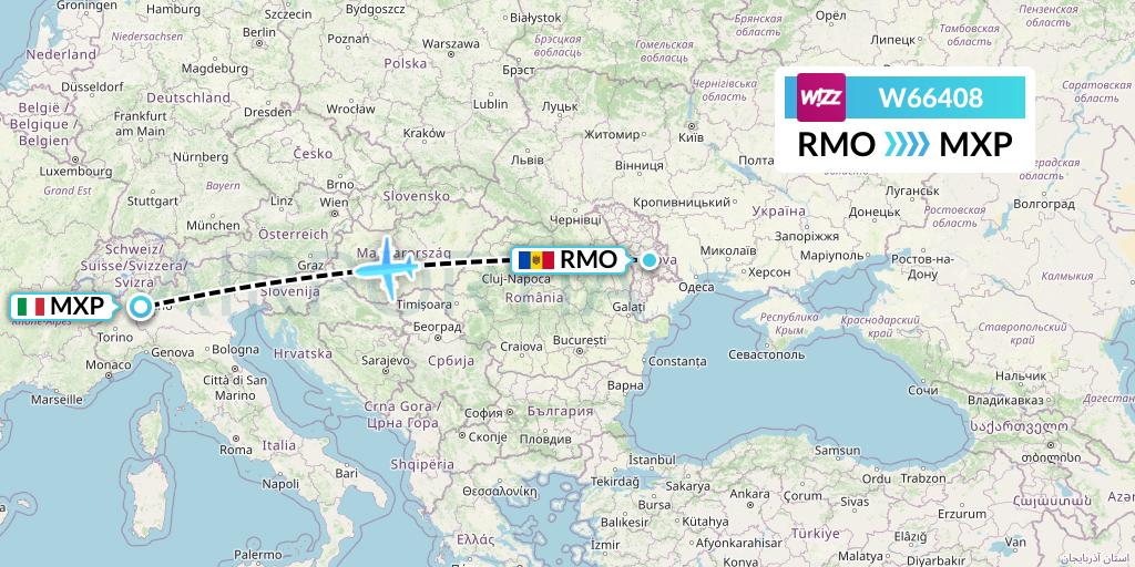 W66408 Wizz Air Flight Map: Chisinau to Milan