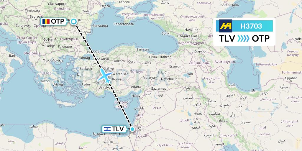 H3703 Harbour Air Flight Map: Tel Aviv to Bucharest