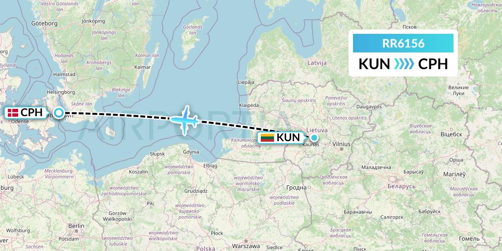 RR6156 Royal Air Force Flight Map: Kaunas to Copenhagen