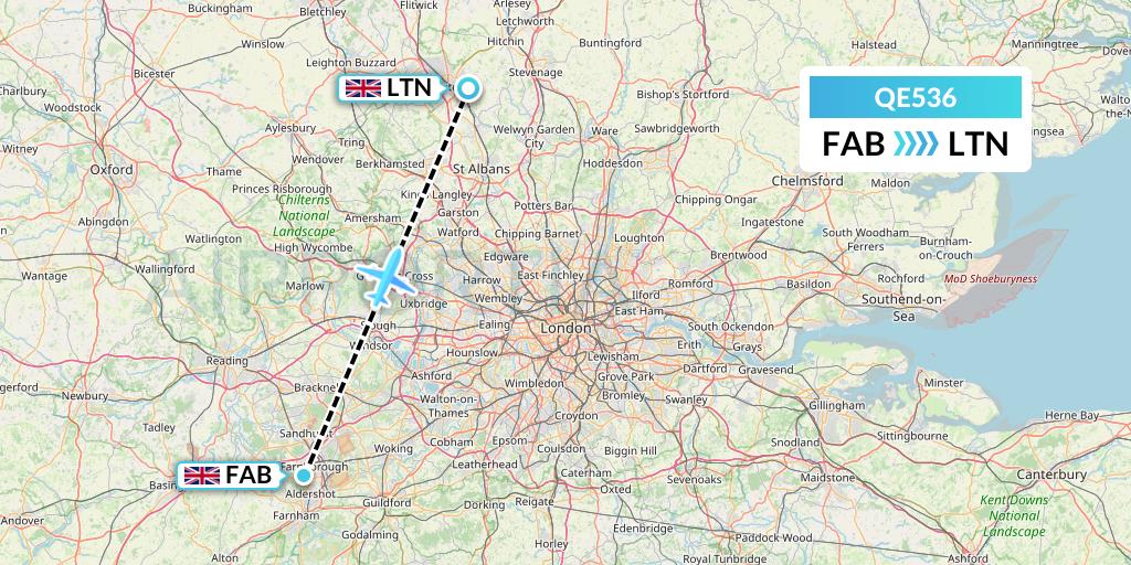 QE536 Air Moorea Flight Map: Farnborough to London