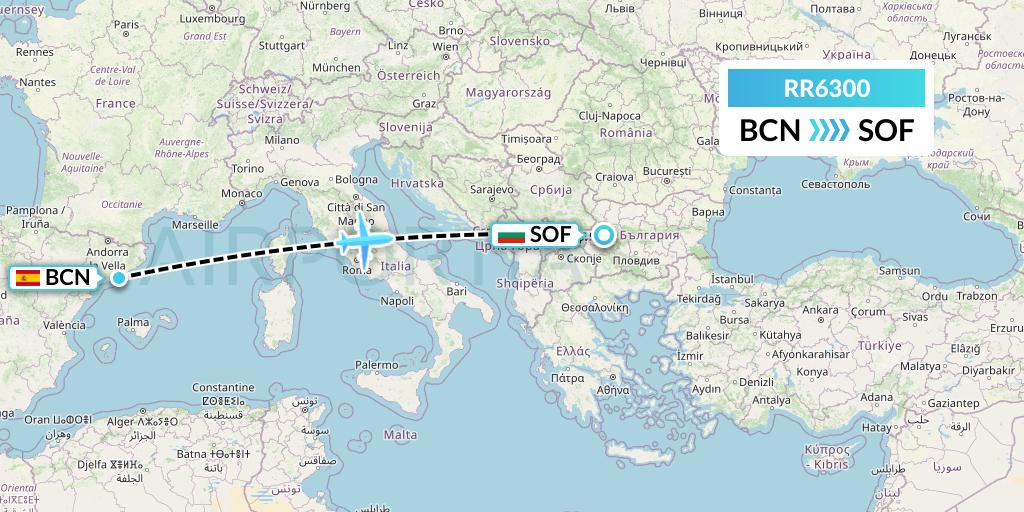 RR6300 Royal Air Force Flight Map: Barcelona to Sofia