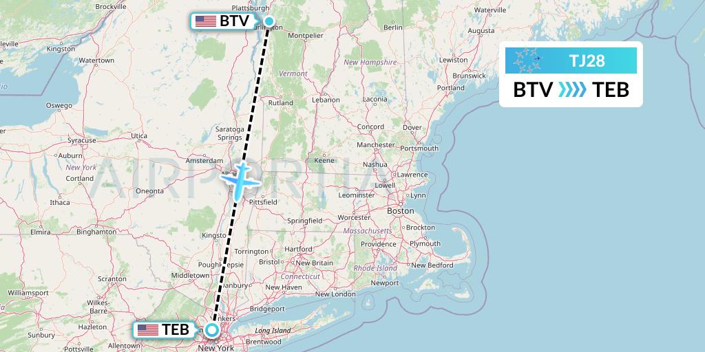 TJ28 Tradewind Aviation Flight Map: Burlington to Teterboro
