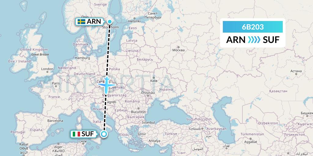 6B203 TUI fly Nordics Flight Map: Stockholm to Lamezia Terme
