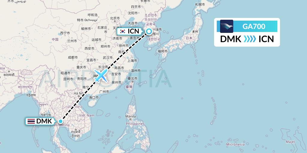 GA700 Garuda Indonesia Flight Map: Bangkok to Seoul