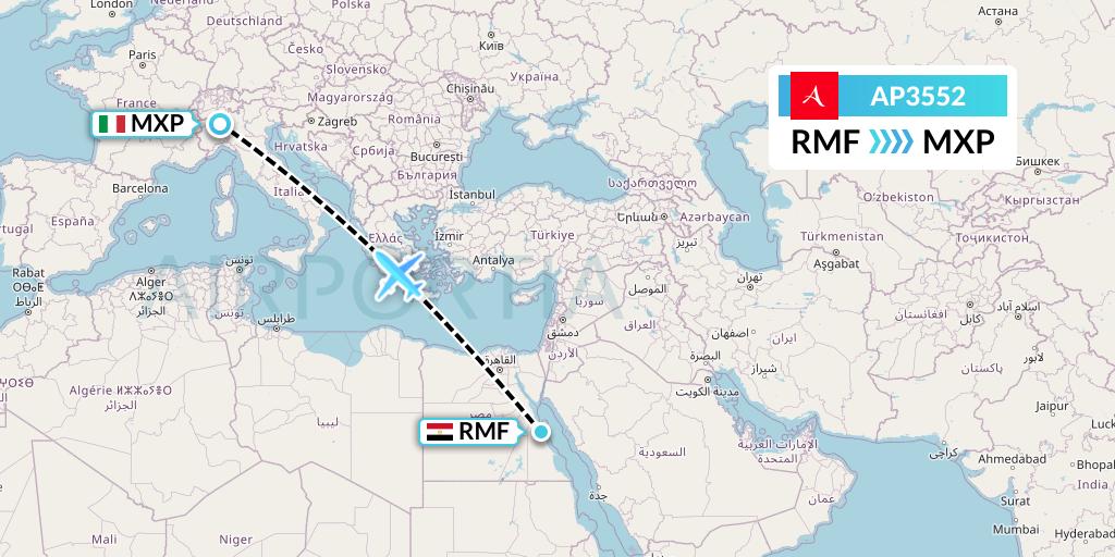 AP3552 AlbaStar Flight Map: Marsa Alam to Milan