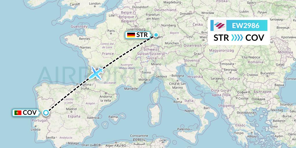 EW2986 Eurowings Flight Map: Stuttgart to Portugal