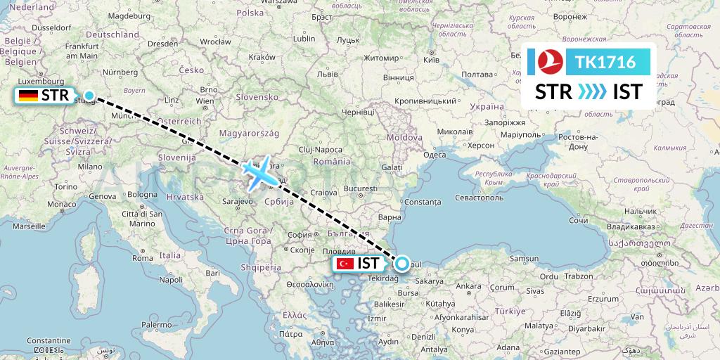 TK1716 Turkish Airlines Flight Map: Stuttgart to Istanbul