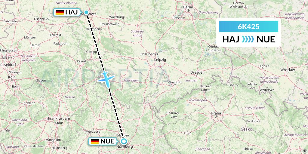6K425 Songbird Airways Flight Map: Hannover to Nurnberg