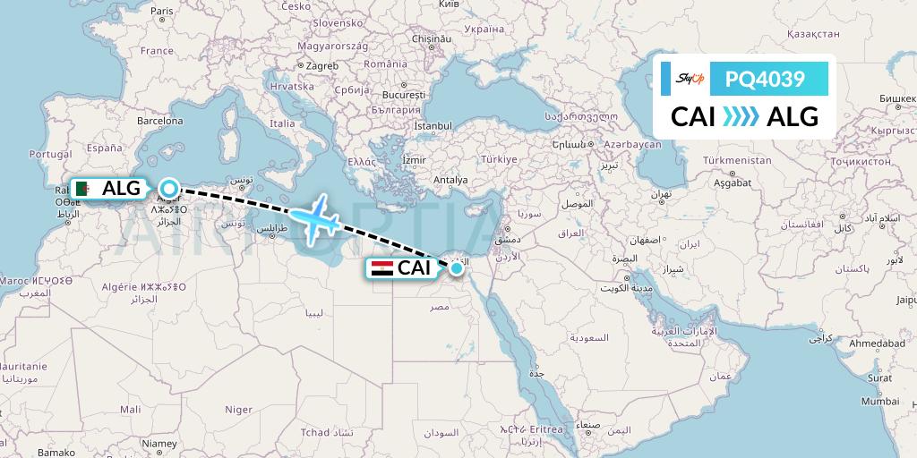 PQ4039 SkyUp Airlines Flight Map: Cairo to Algiers