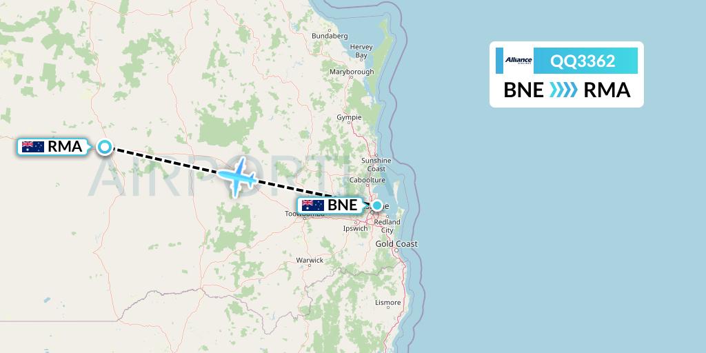 QQ3362 Alliance Airlines Flight Map: Brisbane to Roma