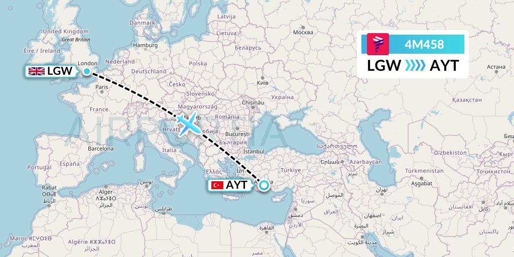 4M458 LATAM Airlines Argentina Flight Map: London to Antalya