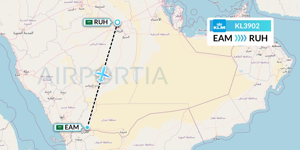 KL3902 KLM Flight Map: Najran to Riyadh