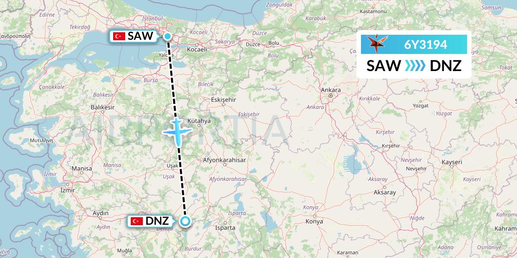 6Y3194 SmartLynx Flight Map: Istanbul to Cardak