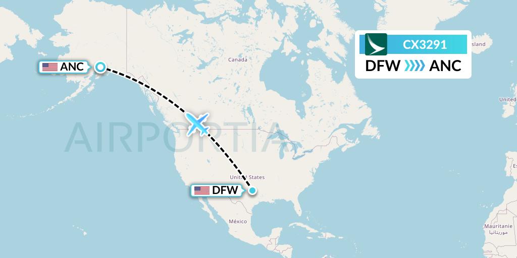CX3291 Cathay Pacific Flight Map: Dallas to Anchorage