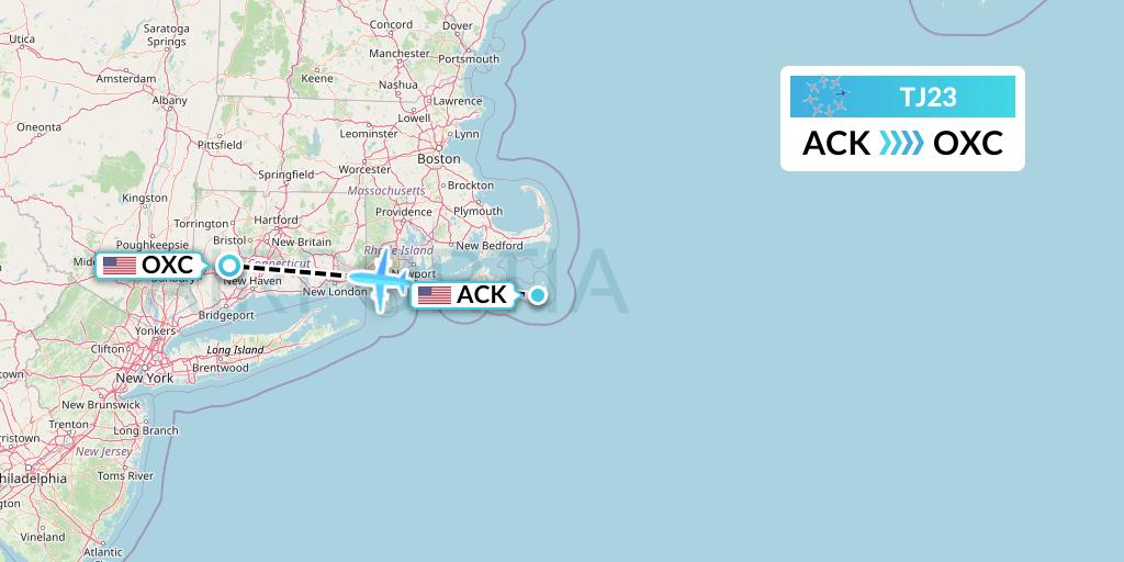 TJ23 Tradewind Aviation Flight Map: Nantucket to Oxford