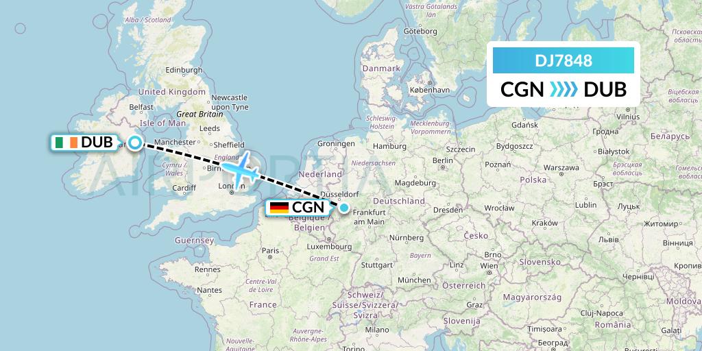 DJ7848 Air Djibouti Flight Map: Cologne to Dublin