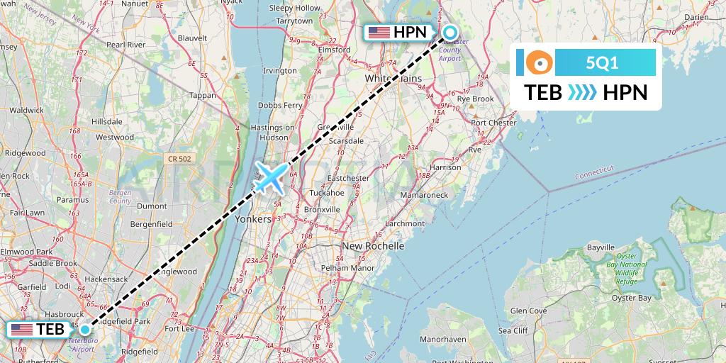 5Q1 BQB Lineas Aereas Flight Map: Teterboro to White Plains