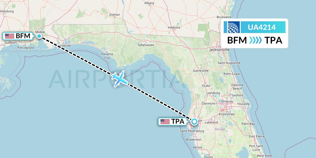 UA4214 United Airlines Flight Map: Mobile to Tampa