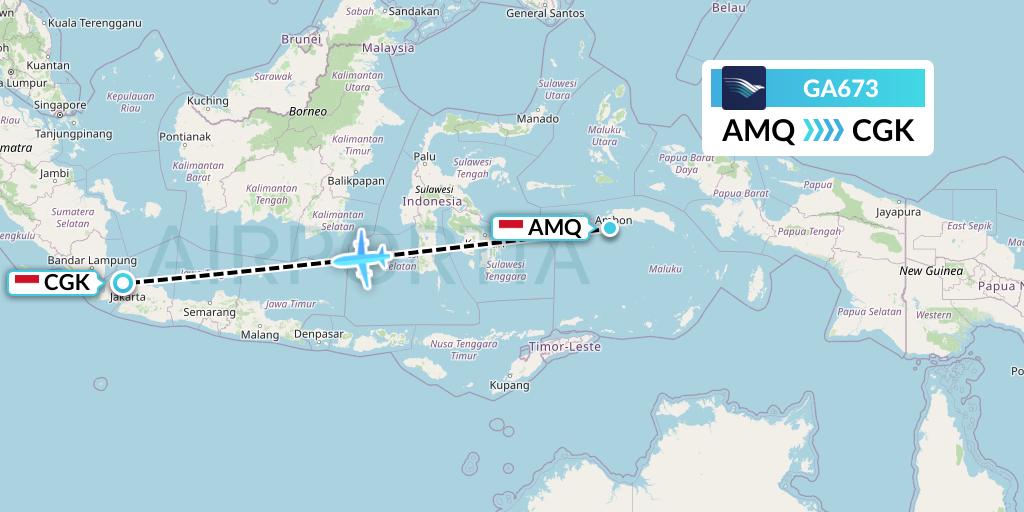 GA673 Garuda Indonesia Flight Map: Ambon to Jakarta