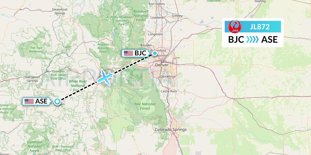 JL872 Japan Airlines Flight Map: Denver to Aspen