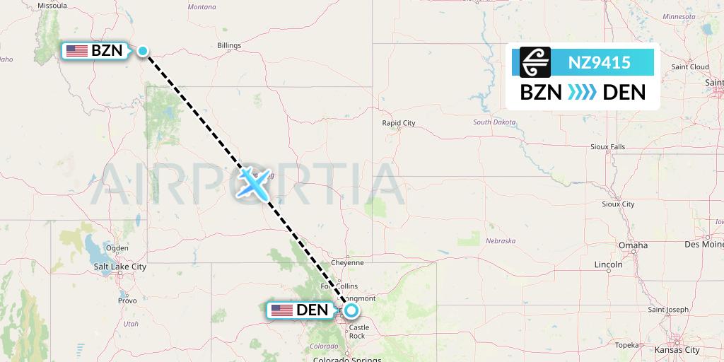 NZ9415 Air New Zealand Flight Map: Bozeman to Denver