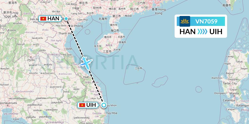VN7059 Vietnam Airlines Flight Map: Hanoi to Qui Nhon