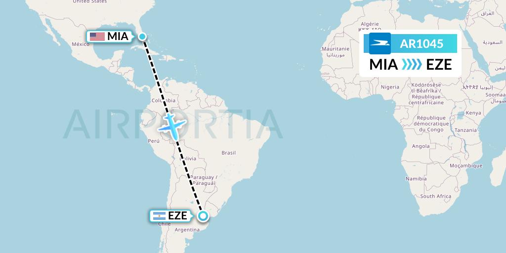 AR1045 Aerolineas Argentinas Flight Map: Miami to Buenos Aires