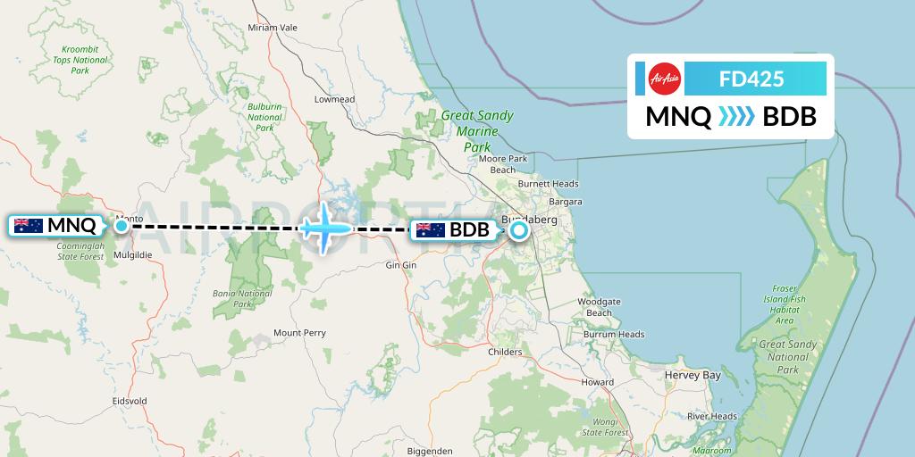 FD425 Thai AirAsia Flight Map: Australia to Bundaberg