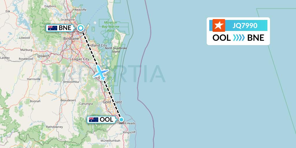 JQ7990 Jetstar Airways Flight Map: Gold Coast to Brisbane