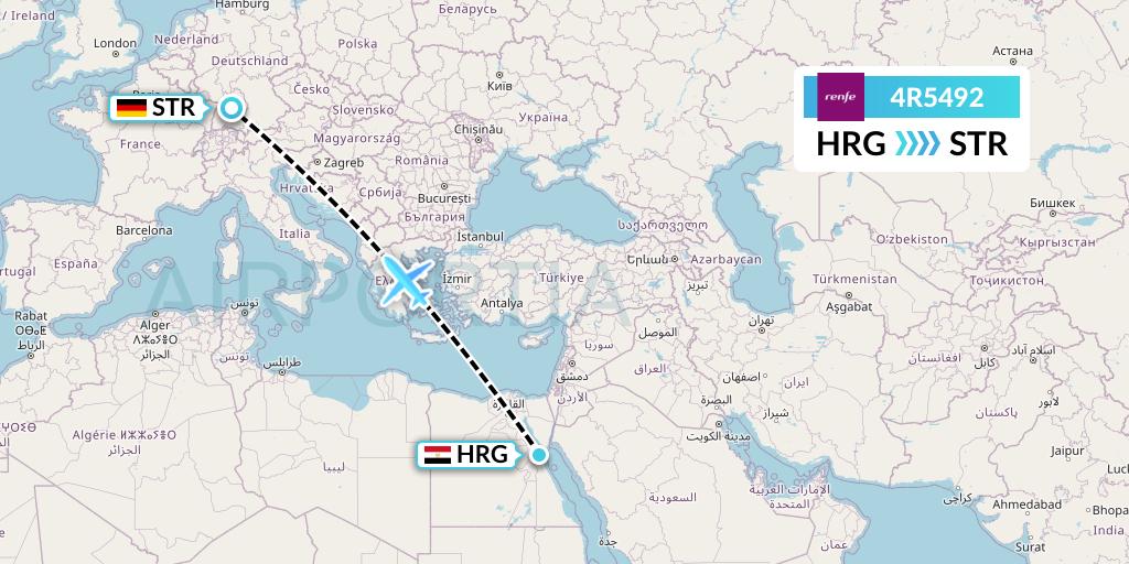 4R5492 Northern Thurderbird Air Flight Map: Hurghada to Stuttgart