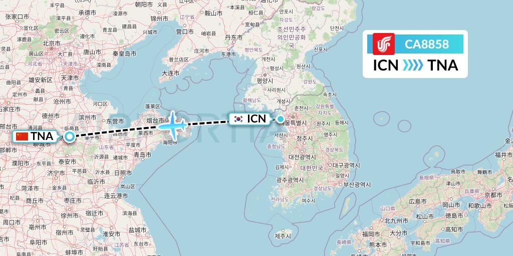 CA8858 Air China Flight Map: Seoul to Jinan