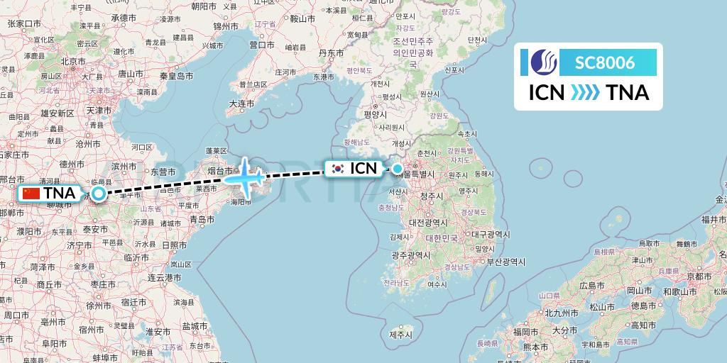 SC8006 Shandong Airlines Flight Map: Seoul to Jinan