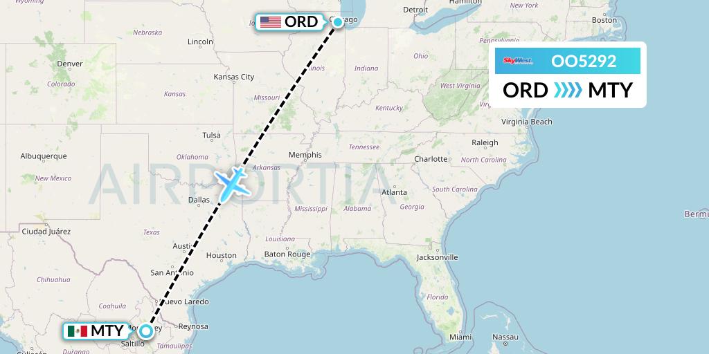 OO5292 SkyWest Airlines Flight Map: Chicago to Monterrey