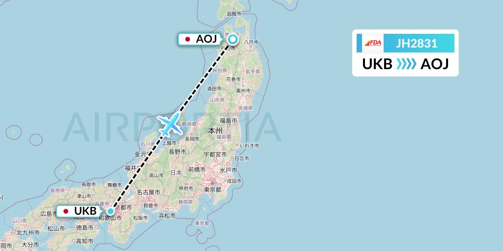 JH2831 Fuji Dream Airlines Flight Map: Kobe to Aomori