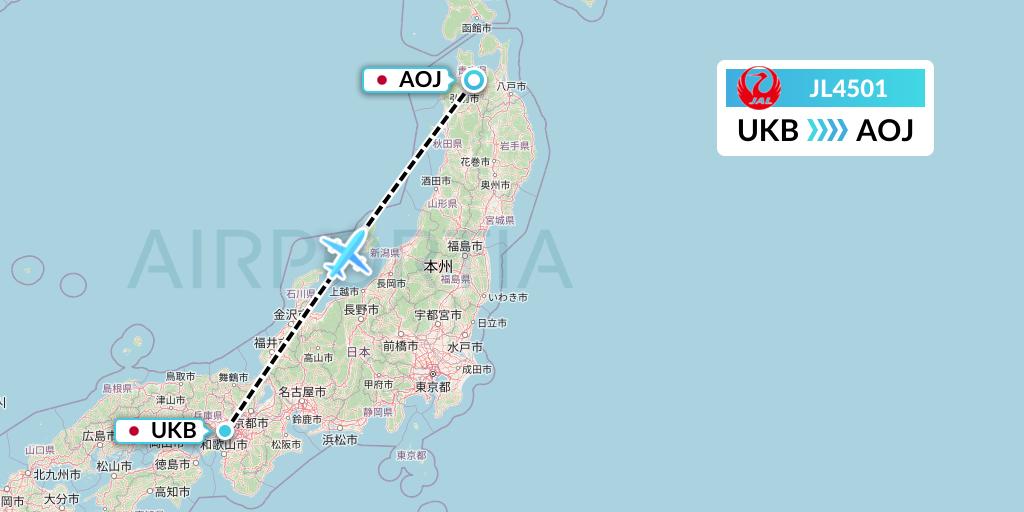 JL4501 Japan Airlines Flight Map: Kobe to Aomori