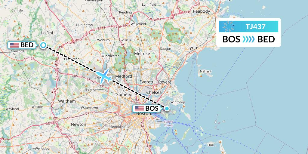 TJ437 Tradewind Aviation Flight Map: Boston to Bedford