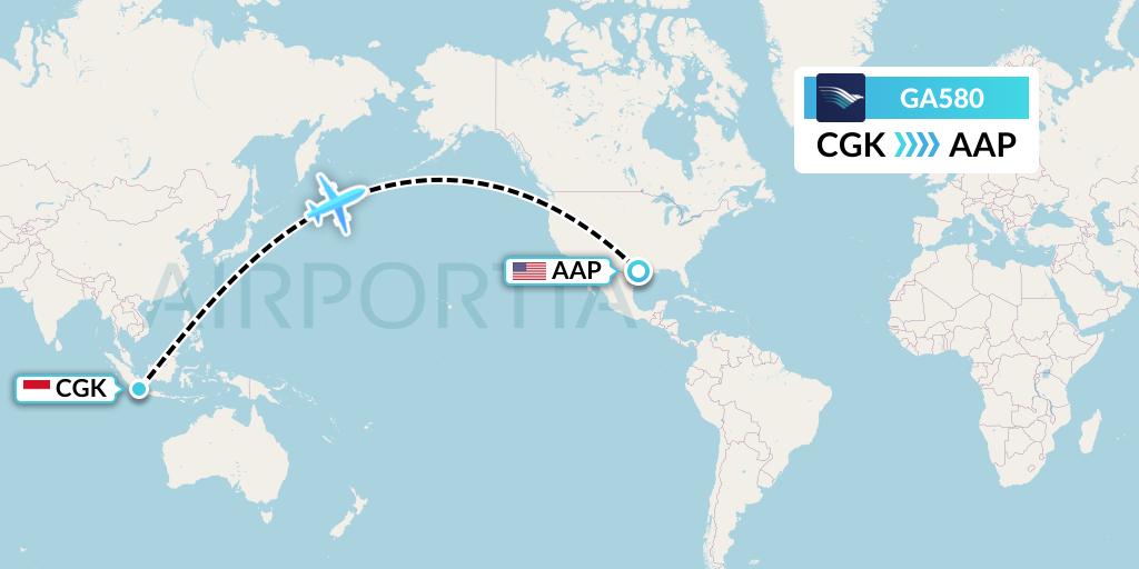 GA580 Garuda Indonesia Flight Map: Jakarta to Houston