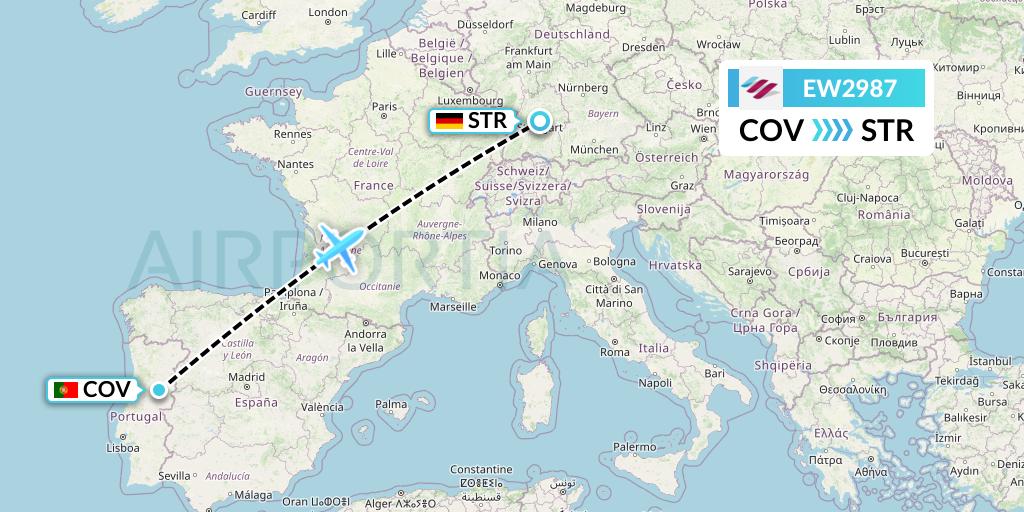 EW2987 Eurowings Flight Map: Portugal to Stuttgart