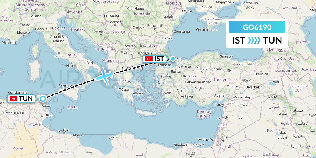 GO6190 ULS Airlines Cargo Flight Map: Istanbul to Tunis