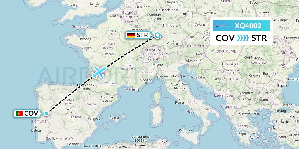 XQ4002 SunExpress Flight Map: Portugal to Stuttgart