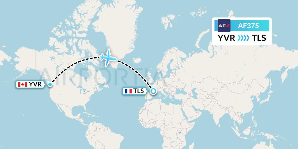 AF375 Air France Flight Map: Vancouver to Toulouse