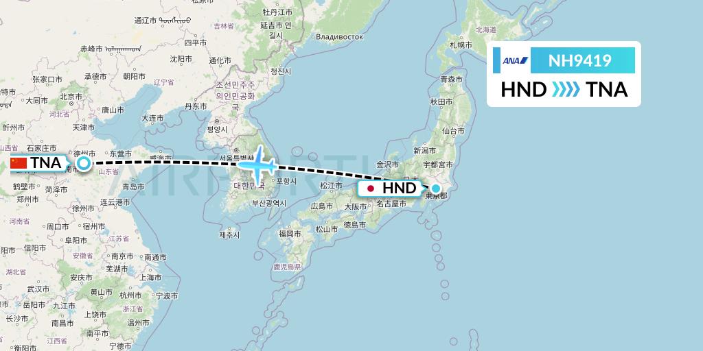 NH9419 All Nippon Airways Flight Map: Tokyo to Jinan
